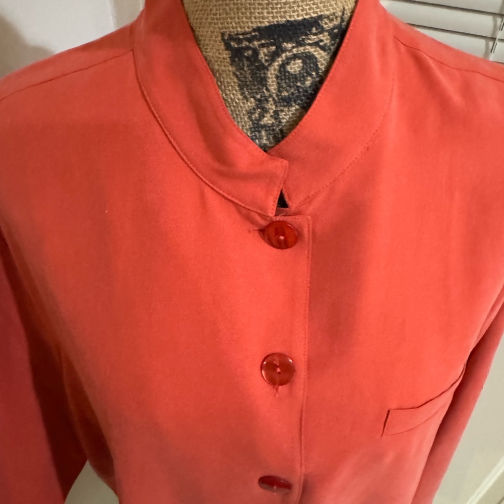 Coldwater Creek NWT 100% silk orange button down long sleeve long shirt size XL - Picture 5 of 11